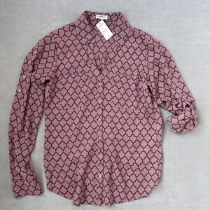 EXPRESS Shirt Womens Small Muted Pink Long Sleeve Button Down Geometric Top NWT